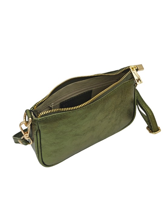 Soleil Chic Petite Pochette bandoulière cuir Kaki Irise