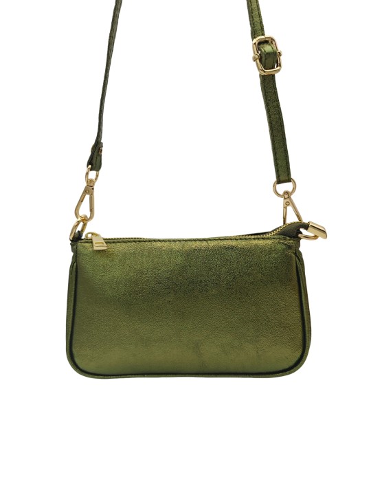 Soleil Chic Petite Pochette bandoulière cuir Kaki Irise