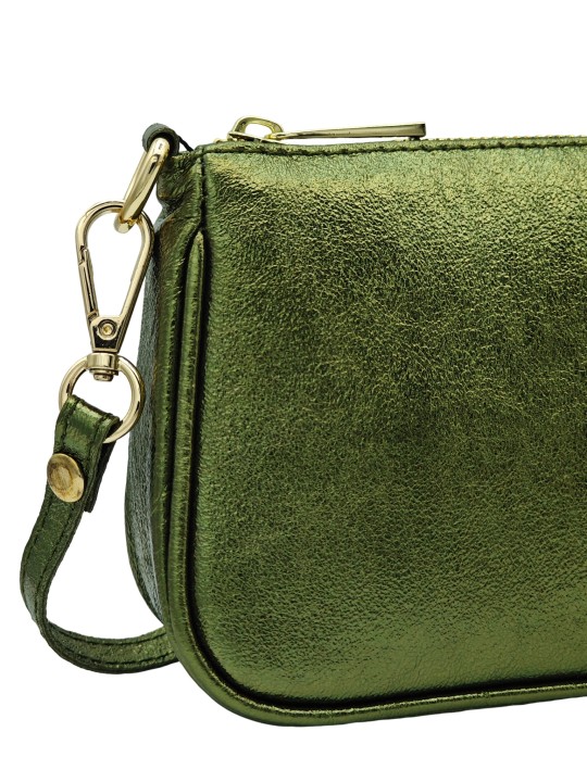 Soleil Chic Petite Pochette bandoulière cuir Kaki Irise