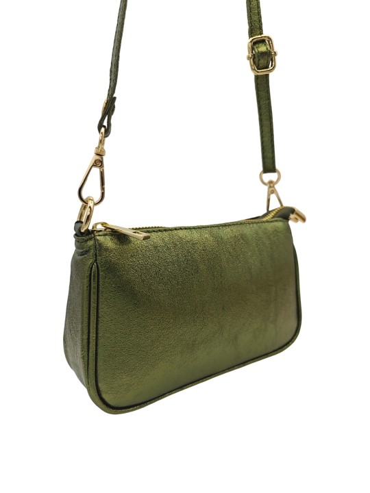 Soleil Chic Petite Pochette bandoulière cuir Kaki Irise