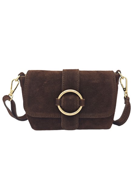 Soleil Chic Mini Sac bandoulière cuir Anneau Besace 166 Daim Marron
