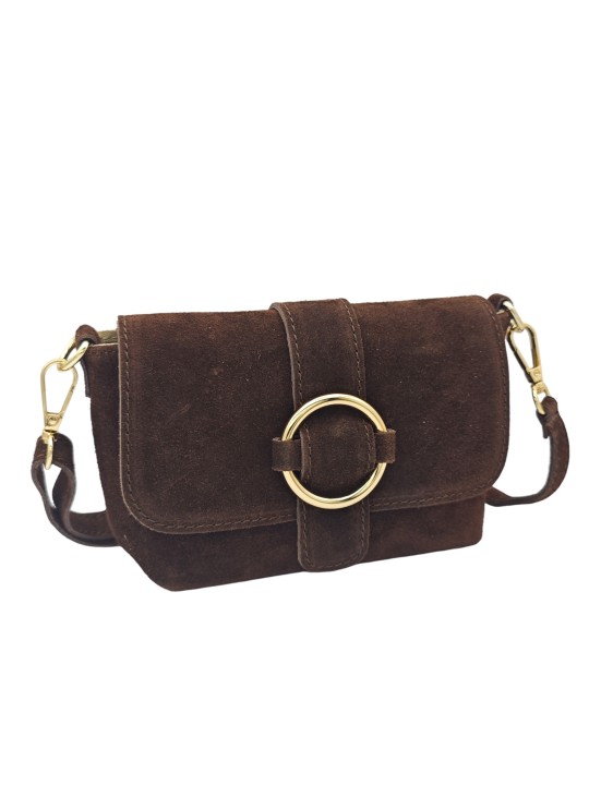 Soleil Chic Mini Sac bandoulière cuir Anneau Besace 166 Daim Marron