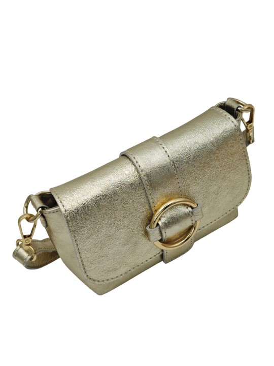 Soleil Chic Mini Sac bandoulière cuir Anneau Besace 166 Or