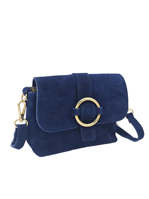 Soleil Chic Mini Sac bandoulière cuir Anneau Besace 166 Daim Marine