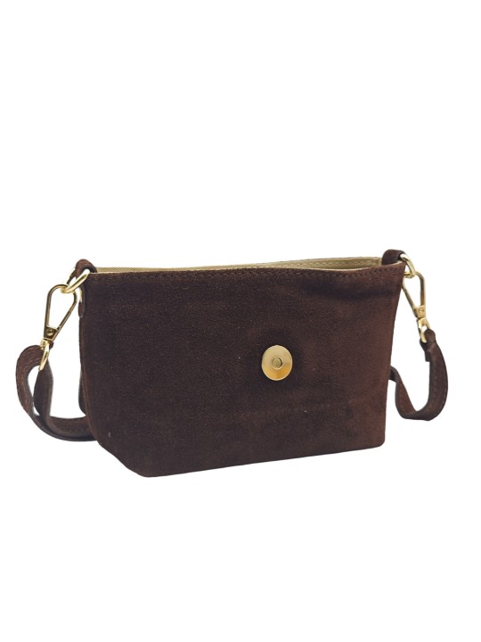 Soleil Chic Mini Sac bandoulière cuir Anneau Besace 166 Daim Marron