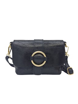 Soleil Chic Mini Sac bandoulière cuir Anneau Besace 166 B Noir