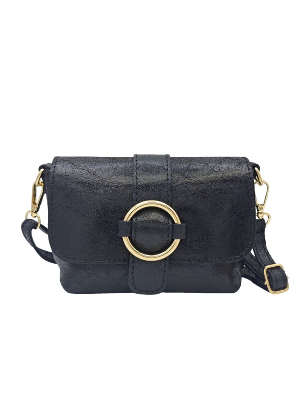 Soleil Chic Mini Sac bandoulière cuir Anneau Besace 166 B Noir