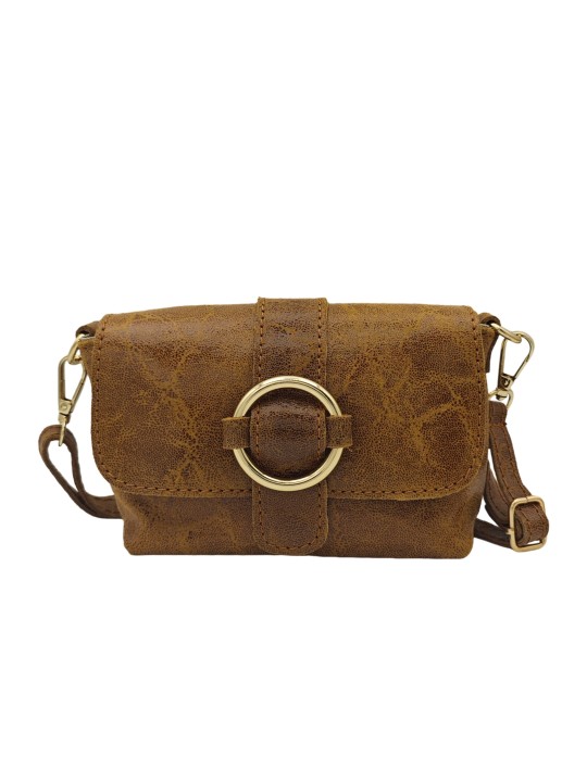 Soleil Chic Mini Sac bandoulière cuir Anneau Besace 166 B Camel