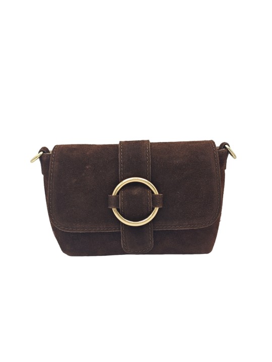 Soleil Chic Mini Sac bandoulière cuir Anneau Besace 166 Daim Marron