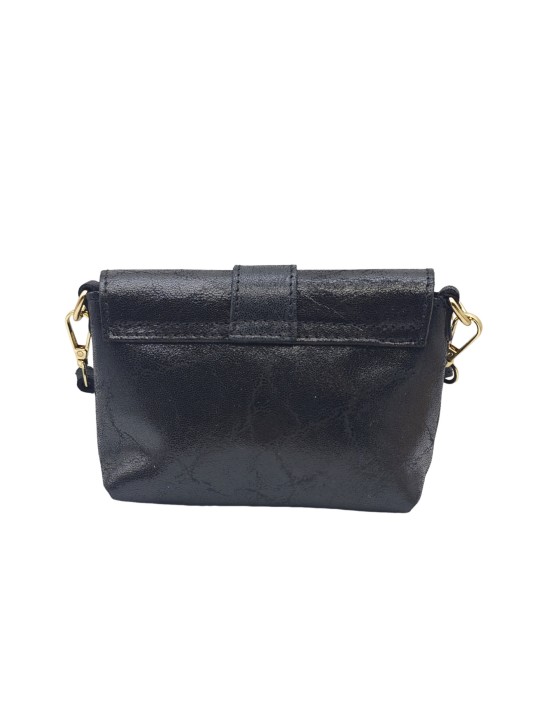 Soleil Chic Mini Sac bandoulière cuir Anneau Besace 166 B Noir