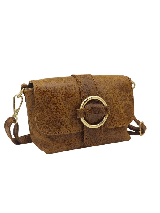 Soleil Chic Mini Sac bandoulière cuir Anneau Besace 166 B Camel