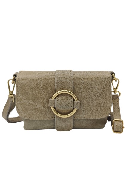 Soleil Chic Mini Sac bandoulière cuir Anneau Besace 166 B Taupe