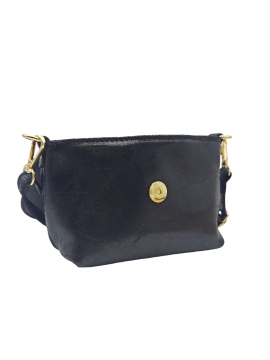 Soleil Chic Mini Sac bandoulière cuir Anneau Besace 166 B Noir