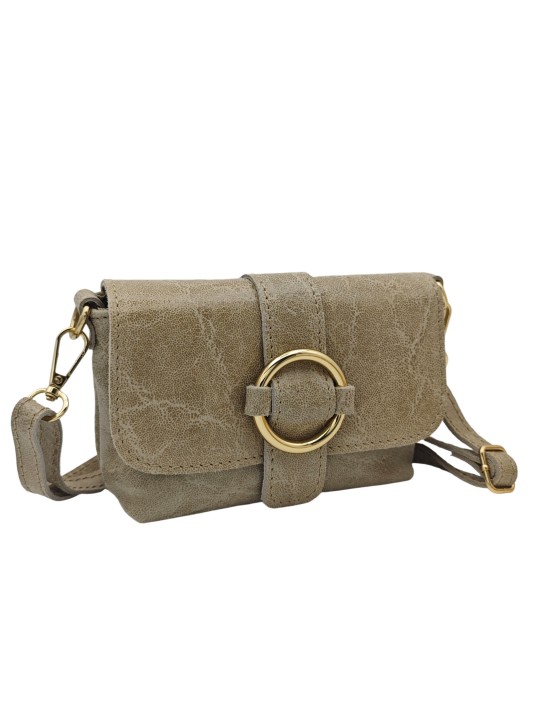 Soleil Chic Mini Sac bandoulière cuir Anneau Besace 166 B Taupe