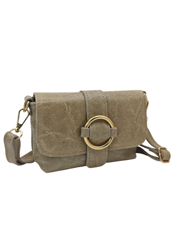 Soleil Chic Mini Sac bandoulière cuir Anneau Besace 166 B Taupe