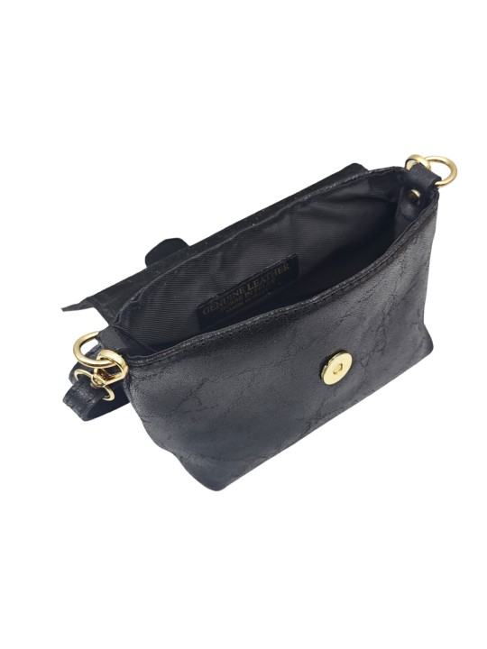 Soleil Chic Mini Sac bandoulière cuir Anneau Besace 166 B Noir
