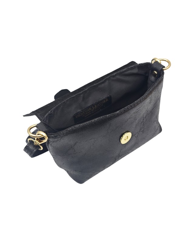 Soleil Chic Mini Sac bandoulière cuir Anneau Besace 166 B Noir