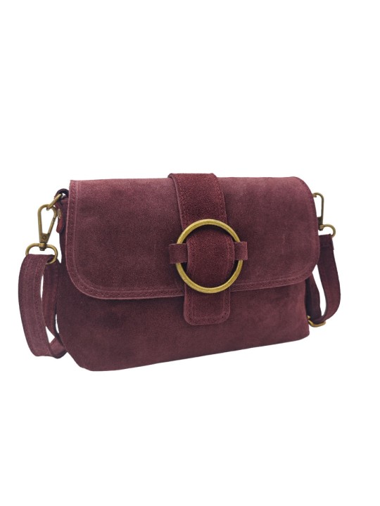Soleil Chic Mini Sac bandoulière cuir Anneau Besace 166 Daim Bordeaux
