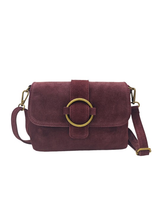 Soleil Chic Mini Sac bandoulière cuir Anneau Besace 166 Daim Bordeaux