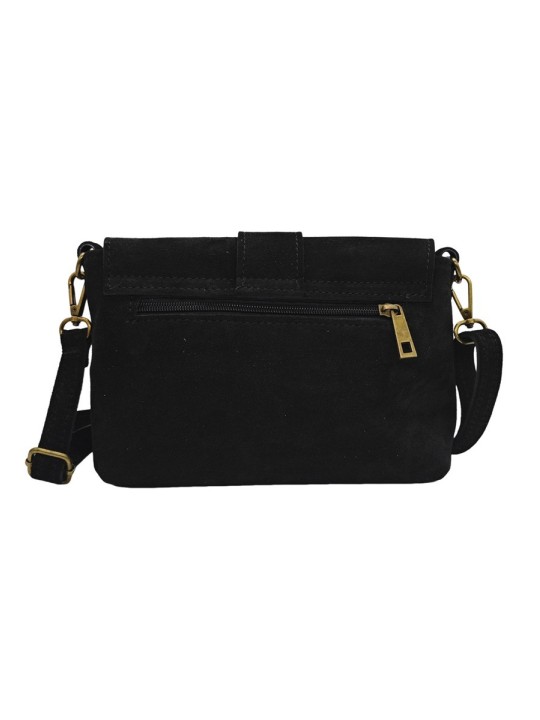 Soleil Chic Sac bandouliere cuir Anneau Nubuck Noir