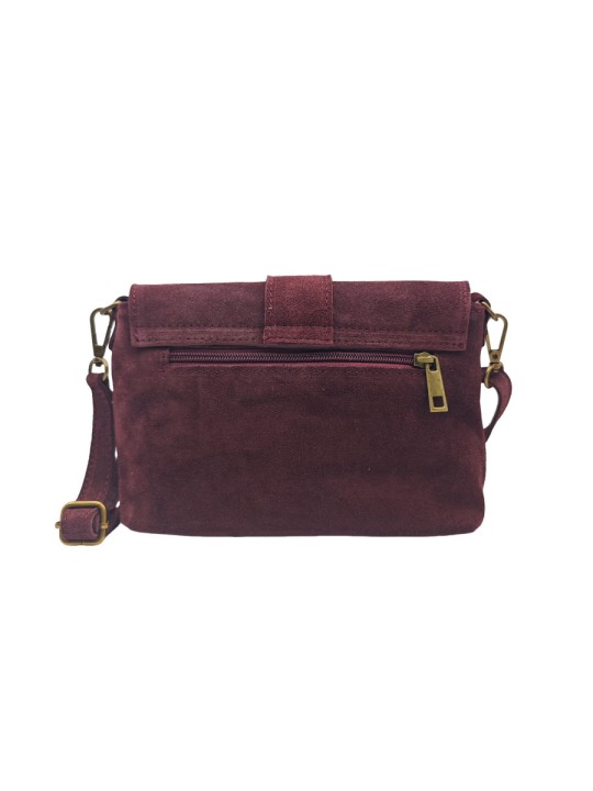 Soleil Chic Mini Sac bandoulière cuir Anneau Besace 166 Daim Bordeaux