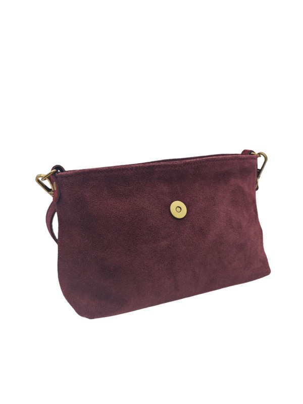 Soleil Chic Mini Sac bandoulière cuir Anneau Besace 166 Daim Bordeaux