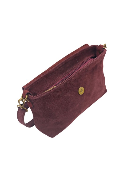 Soleil Chic Mini Sac bandoulière cuir Anneau Besace 166 Daim Bordeaux