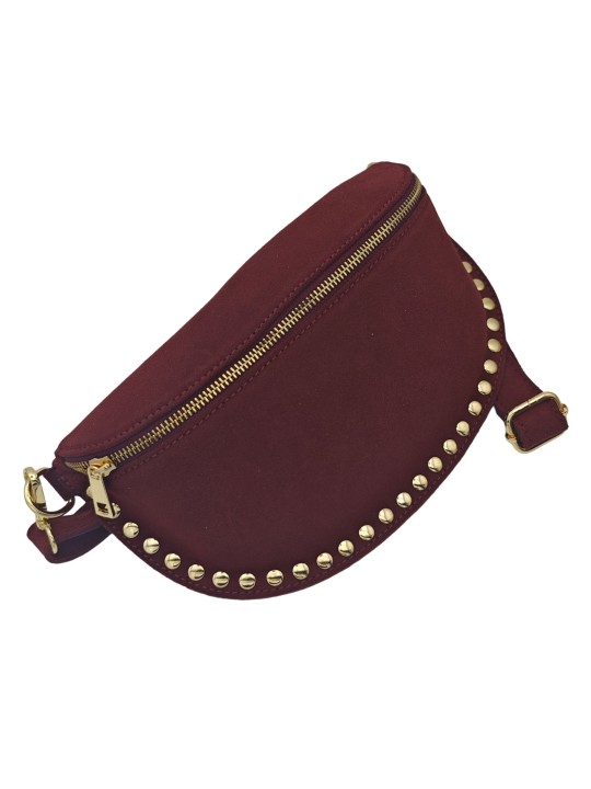 Soleil Chic Sac Banane Clouté Nubuck Rouge