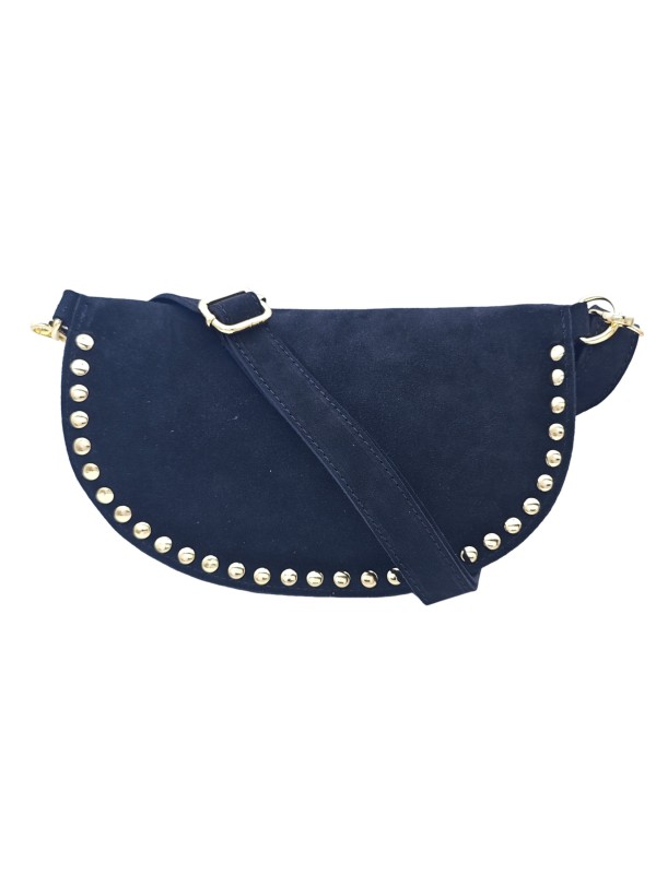 Soleil Chic Sac Banane Clouté Nubuck Noir
