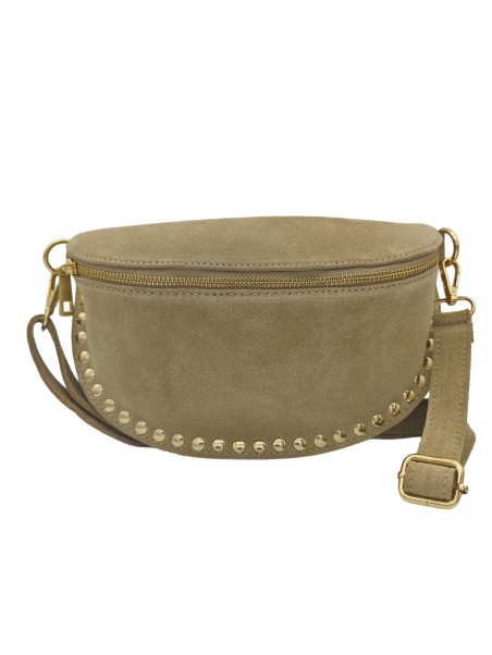 Soleil Chic Sac Banane Clouté Nubuck Beige