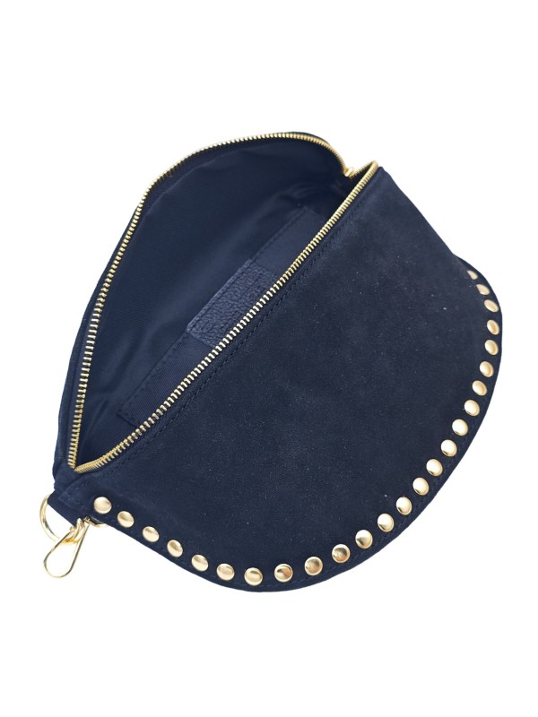 Soleil Chic Sac Banane Clouté Nubuck Noir