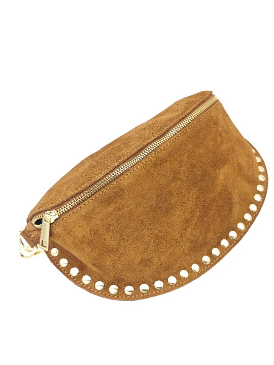 Soleil Chic Sac Banane Clouté Nubuck Camel