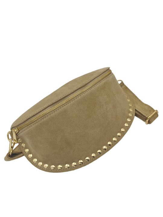 Soleil Chic Sac Banane Clouté Nubuck Beige