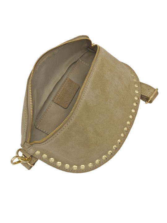 Soleil Chic Sac Banane Clouté Nubuck Beige