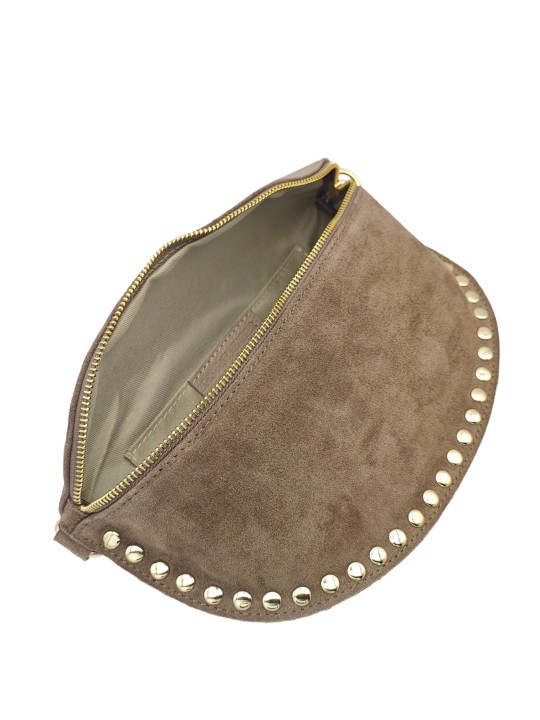 Soleil Chic Sac Banane Clouté Nubuck Taupe