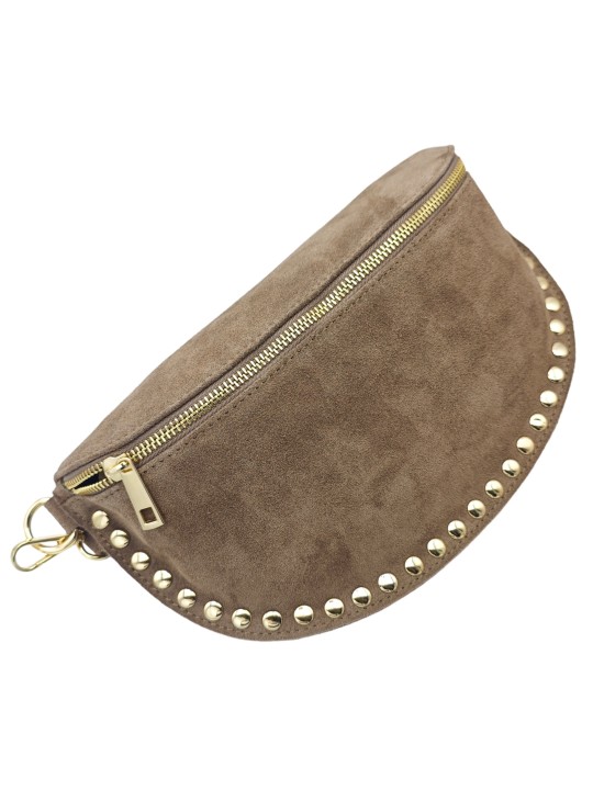 Soleil Chic Sac Banane Clouté Nubuck Taupe