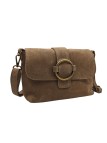 Soleil Chic Sac bandouliere cuir Anneau Besace Nubuck Taupe fonce