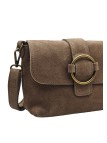 Soleil Chic Sac bandouliere cuir Anneau Besace Nubuck Taupe fonce