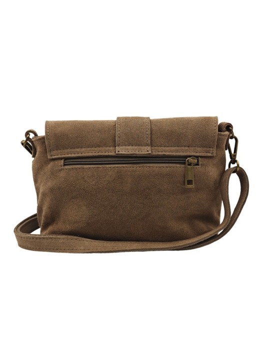 Soleil Chic Sac bandouliere cuir Anneau Besace Nubuck Taupe fonce
