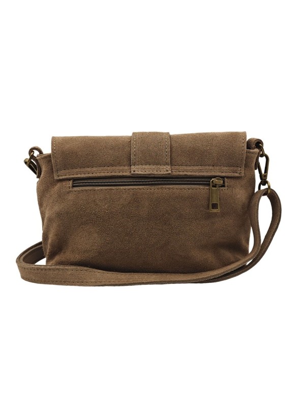 Soleil Chic Sac bandouliere cuir Anneau Besace Nubuck Taupe fonce
