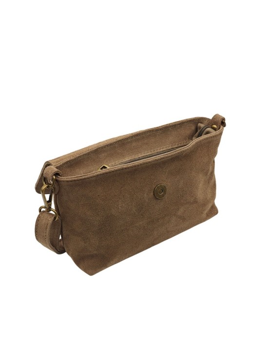 Soleil Chic Sac bandouliere cuir Anneau Besace Nubuck Taupe fonce