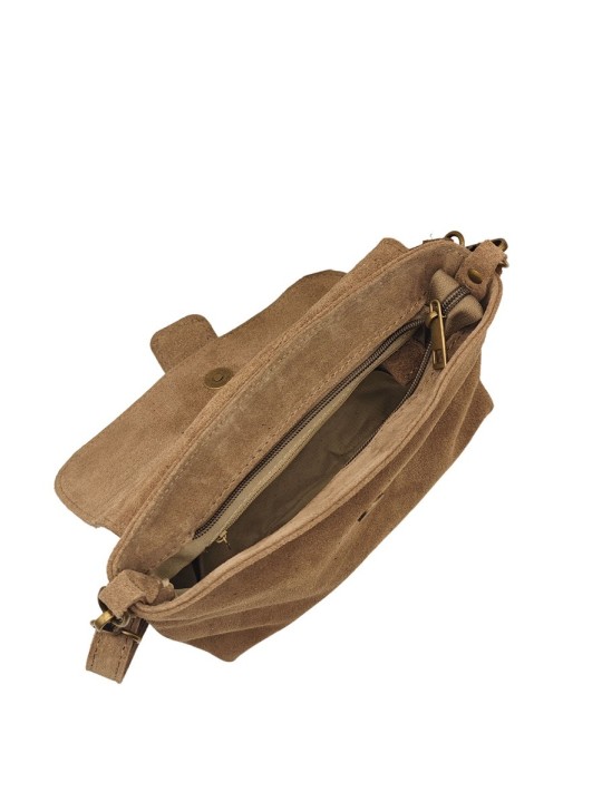 Soleil Chic Sac bandouliere cuir Anneau Besace Nubuck Taupe fonce