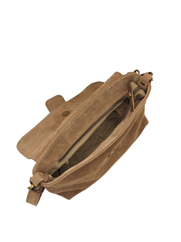 Soleil Chic Sac bandouliere cuir Anneau Besace Nubuck Taupe fonce