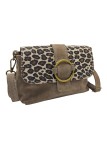 Soleil Chic Sac bandouliere cuir Anneau Besace Nubuck Taupe LEO
