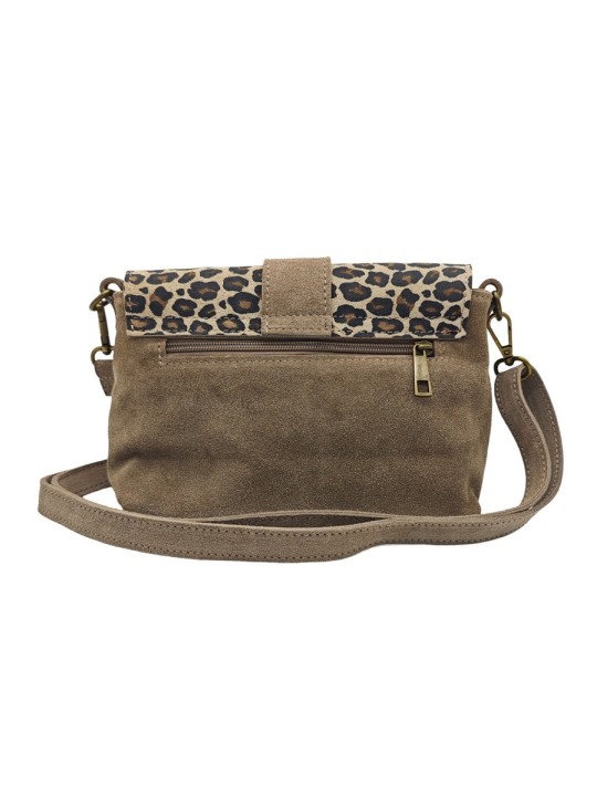 Soleil Chic Sac bandouliere cuir Anneau Besace Nubuck Taupe LEO