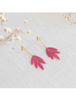 EXOTICA boucles d'oreilles feuilles fuschia Olivolga