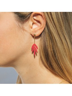 EXOTICA boucles d'oreilles feuilles fuschia Olivolga