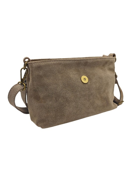 Soleil Chic Sac bandouliere cuir Anneau Besace Nubuck Taupe LEO
