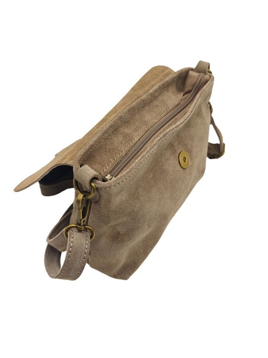 Soleil Chic Sac bandouliere cuir Anneau Besace Nubuck Taupe LEO