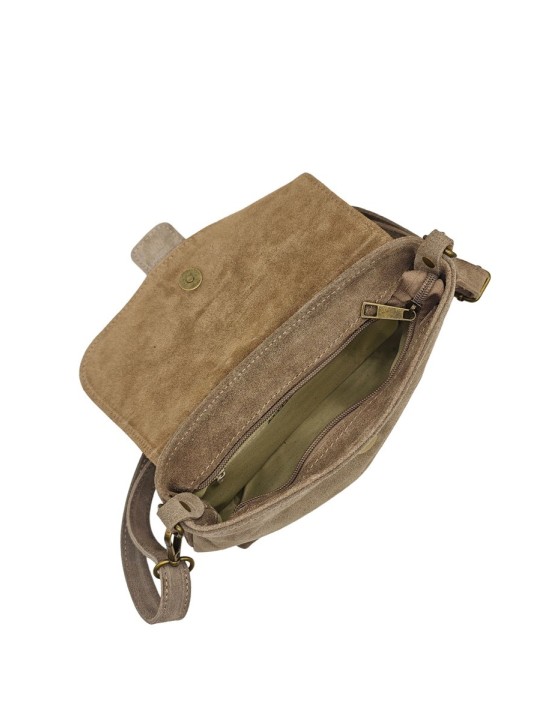 Soleil Chic Sac bandouliere cuir Anneau Besace Nubuck Taupe LEO